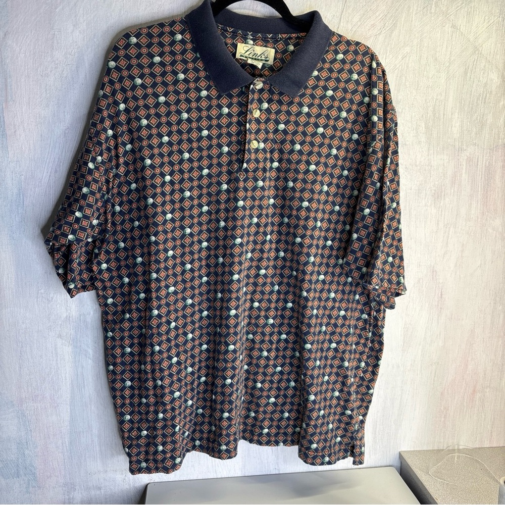 Vintage links Men's Geometric Pattern Polo Shirt - Multicolor golf. XL
